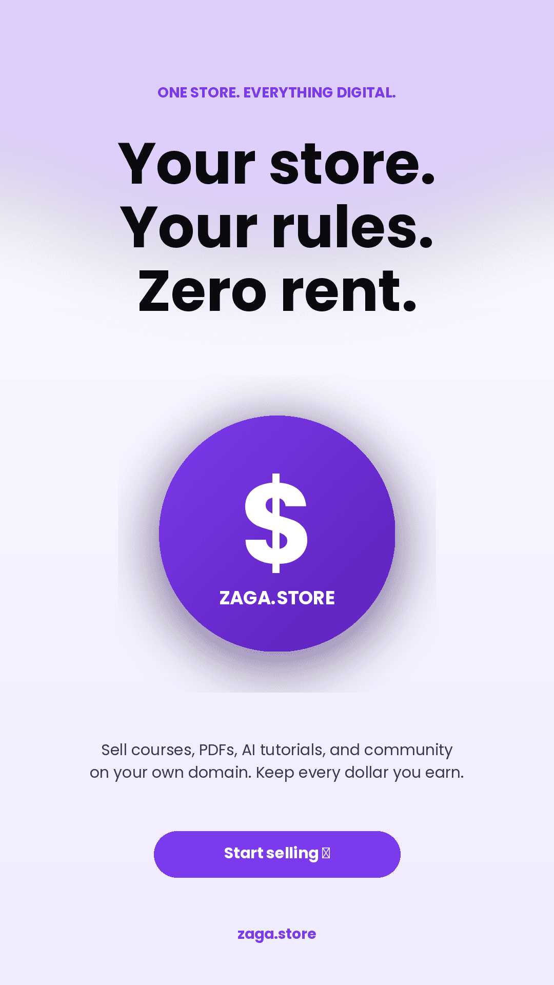 Vertical story asset showing the Zaga.Store owned storefront headline.