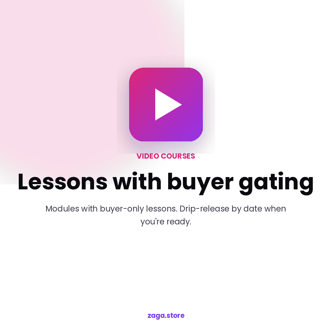 Marketing asset showing Zaga course product card for creator education offers.