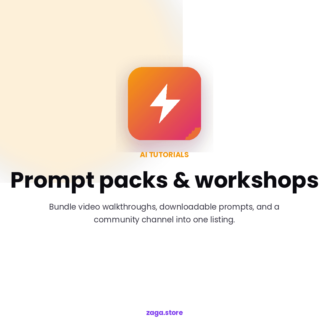 Marketing asset showing Zaga AI tutorial product card.